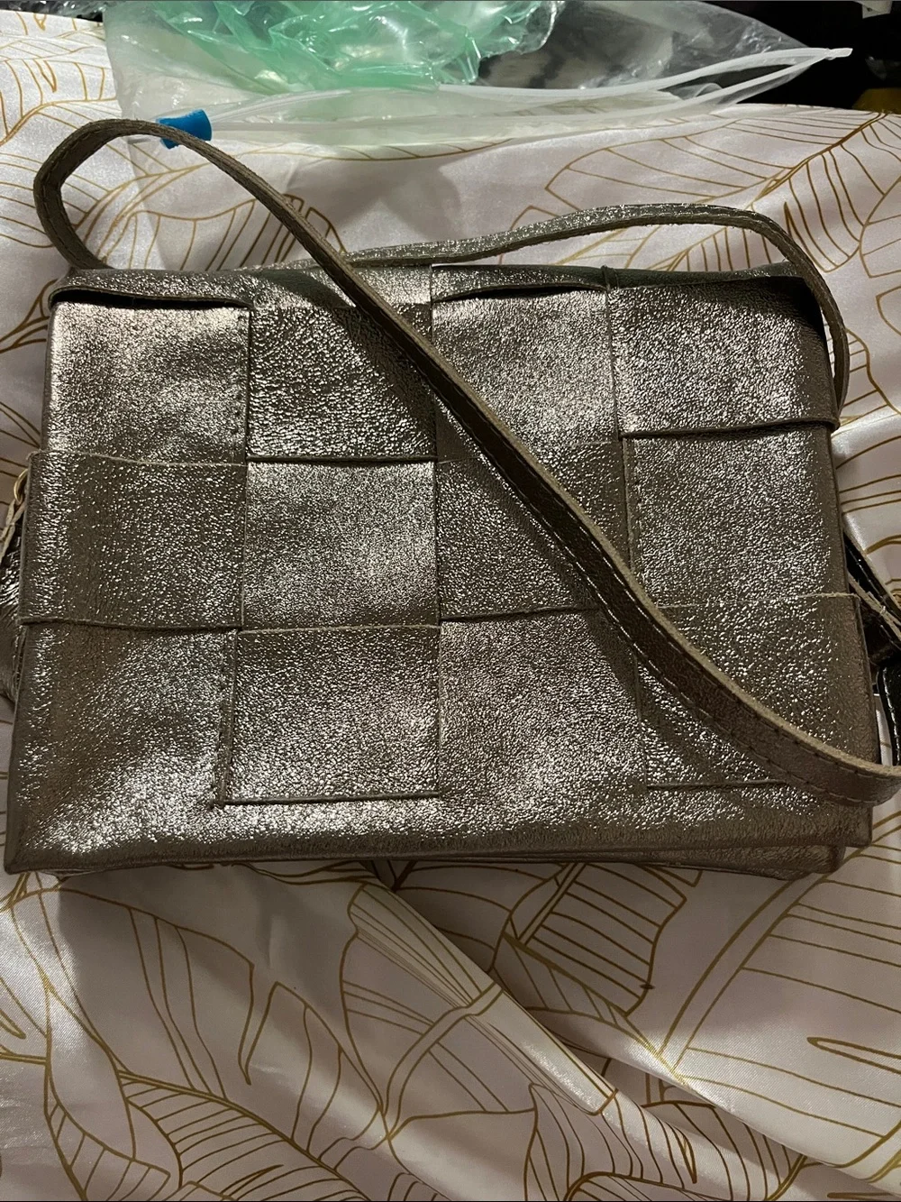 Woven Metallic Bronze Crossbody Bag - Elegant Shoulder Purse